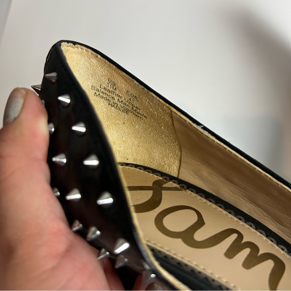 Sam Edelman Hadlee d'orsay pumps black leather with silver tone spike studs 11 - Picture 10 of 13
